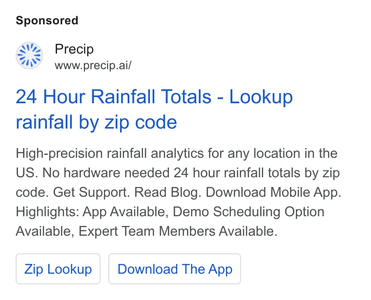 An ad Precip is running