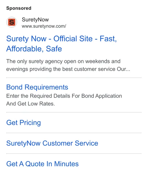 An ad SuretyNow is running