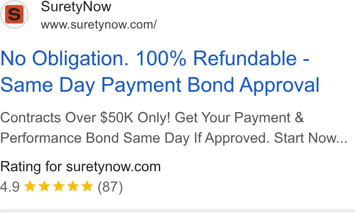 An ad SuretyNow is running