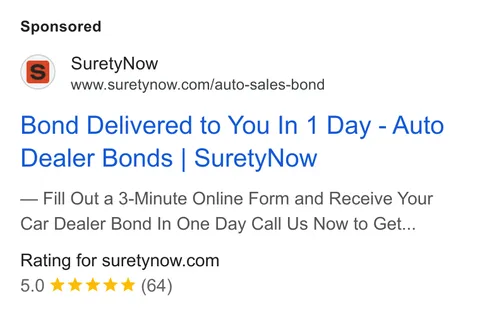 An ad SuretyNow is running