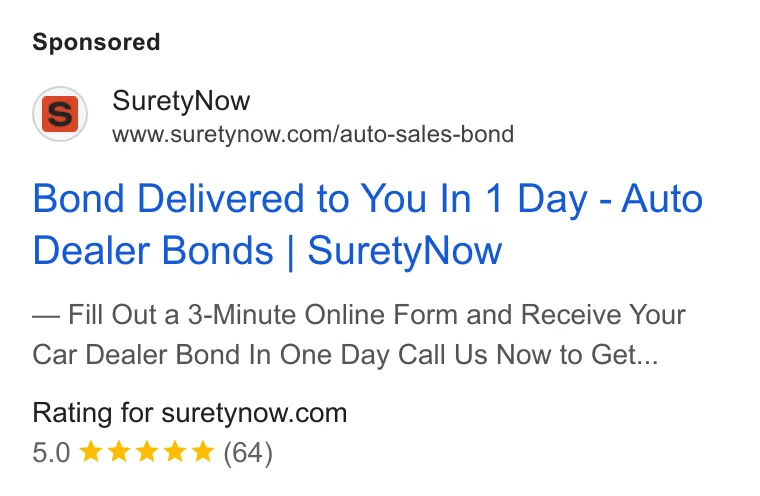 An ad SuretyNow is running