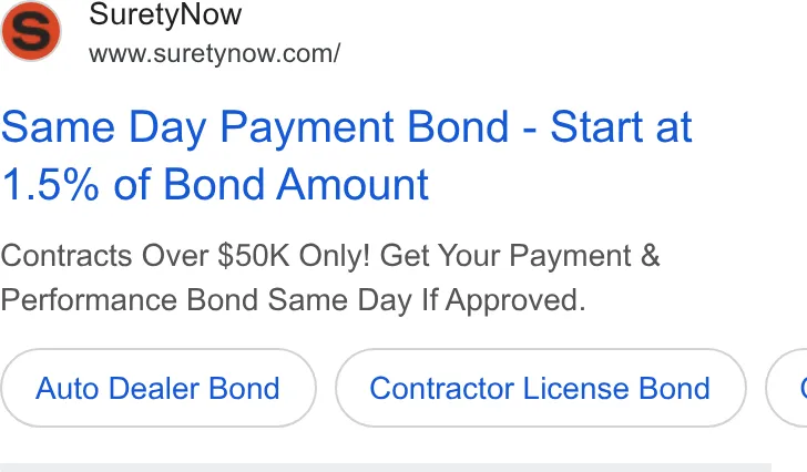 An ad SuretyNow is running