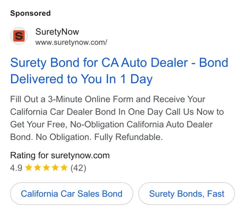 An ad SuretyNow is running