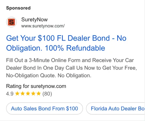 An ad SuretyNow is running