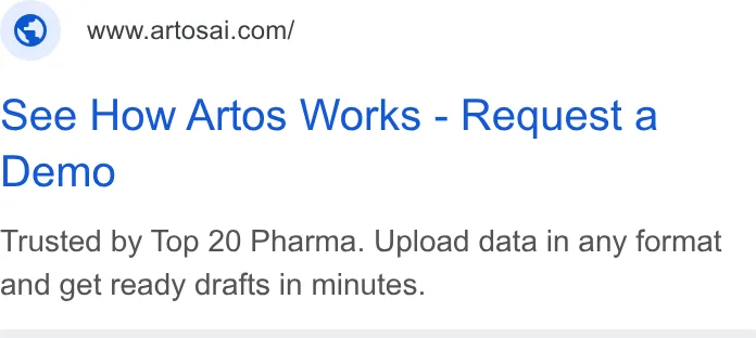 An ad Artos AI is running