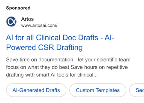 An ad Artos AI is running