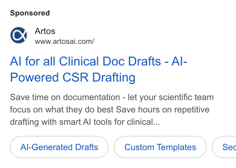 An ad Artos AI is running