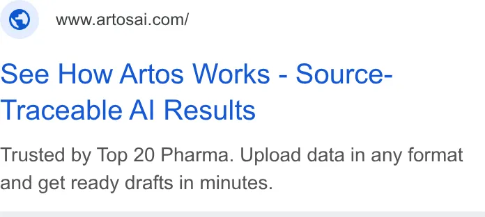 An ad Artos AI is running