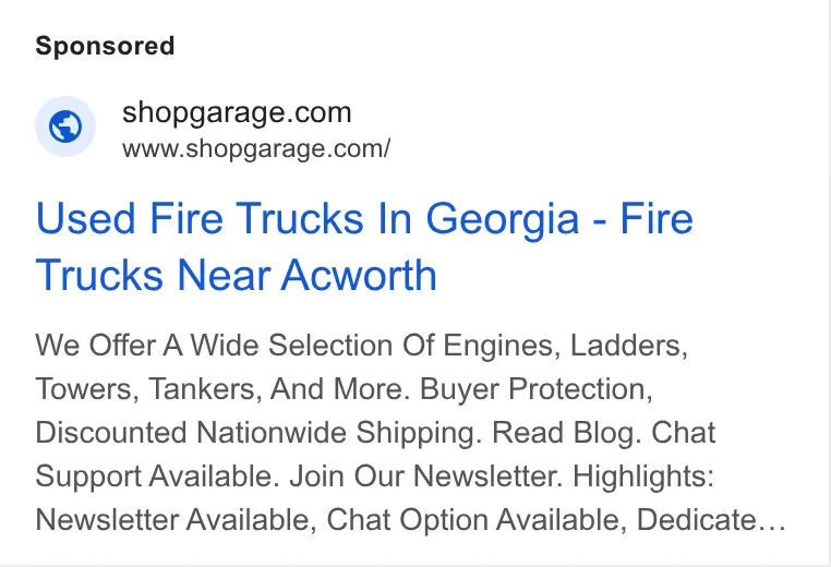 An ad Shopgarage is running