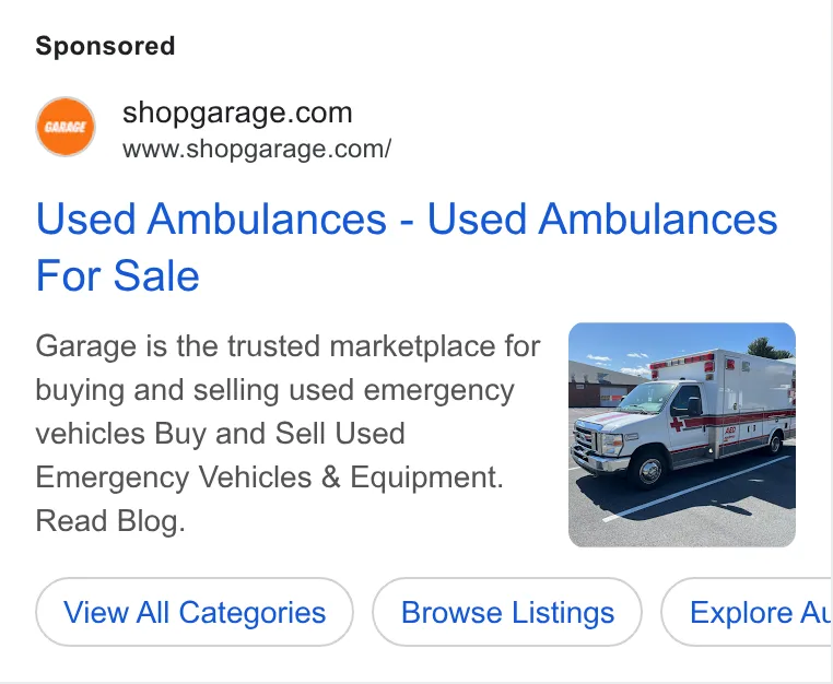 An ad Shopgarage is running