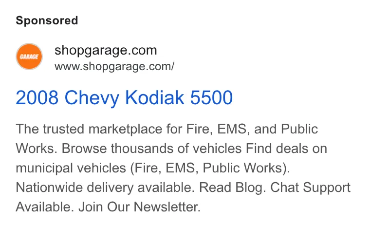 An ad Shopgarage is running
