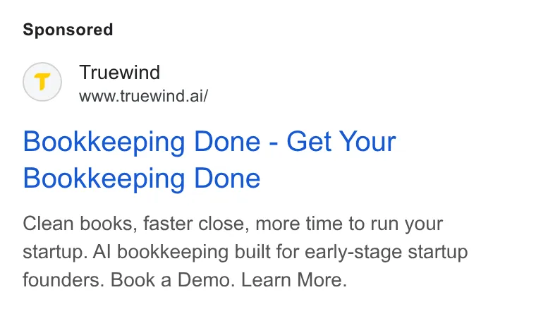 An ad Truewind is running