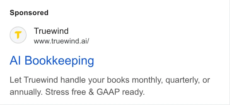 An ad Truewind is running