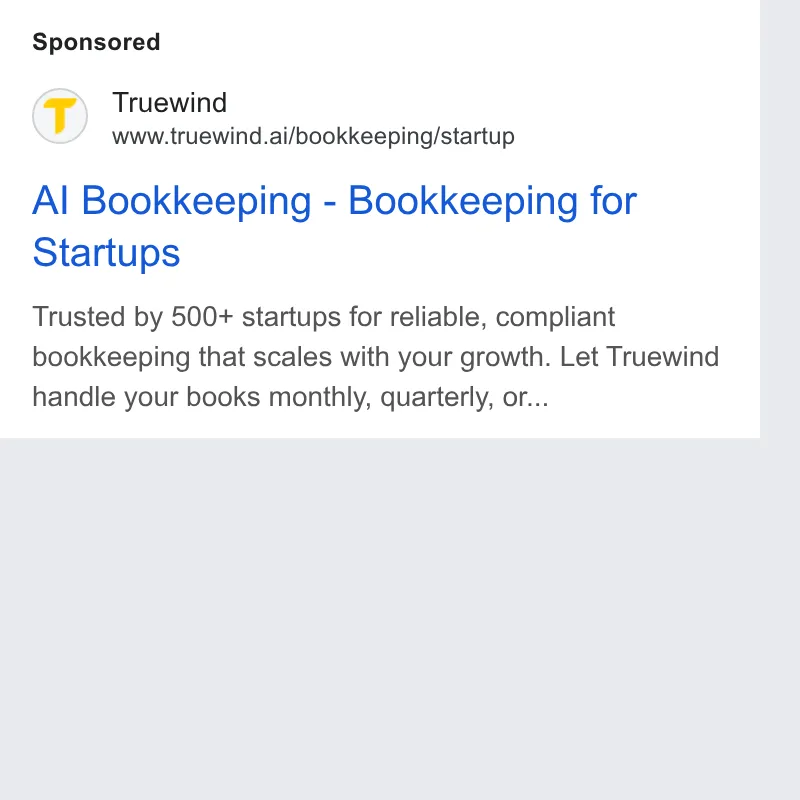 An ad Truewind is running