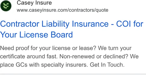 An ad Caseyinsure is running