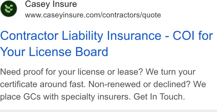 An ad Caseyinsure is running