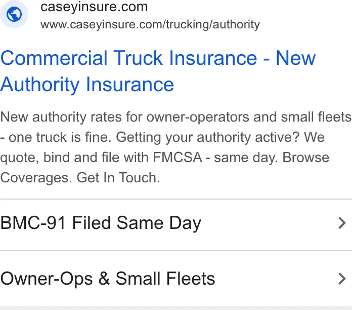 An ad Caseyinsure is running