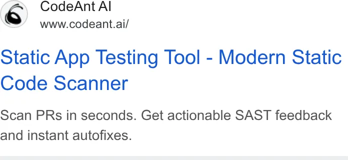 An ad CodeAnt AI is running