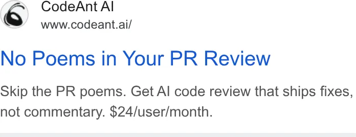 An ad CodeAnt AI is running