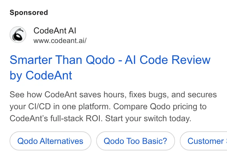 An ad CodeAnt AI is running