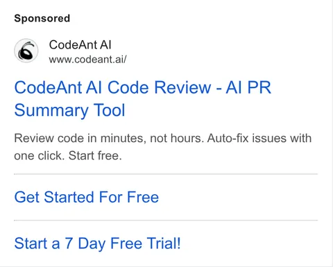 An ad CodeAnt AI is running