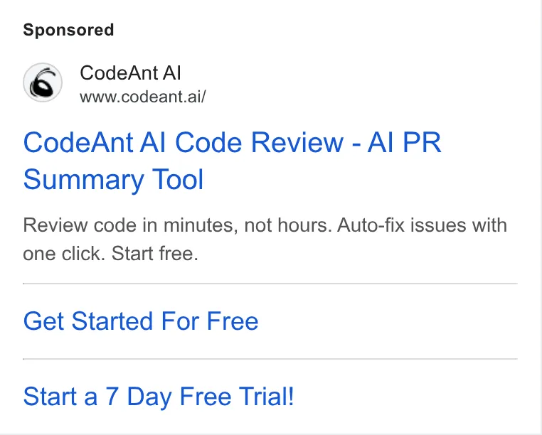 An ad CodeAnt AI is running