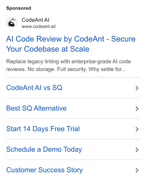An ad CodeAnt AI is running