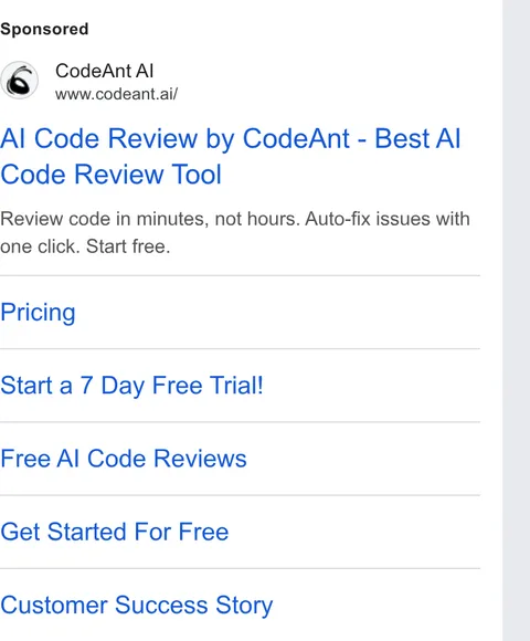 An ad CodeAnt AI is running