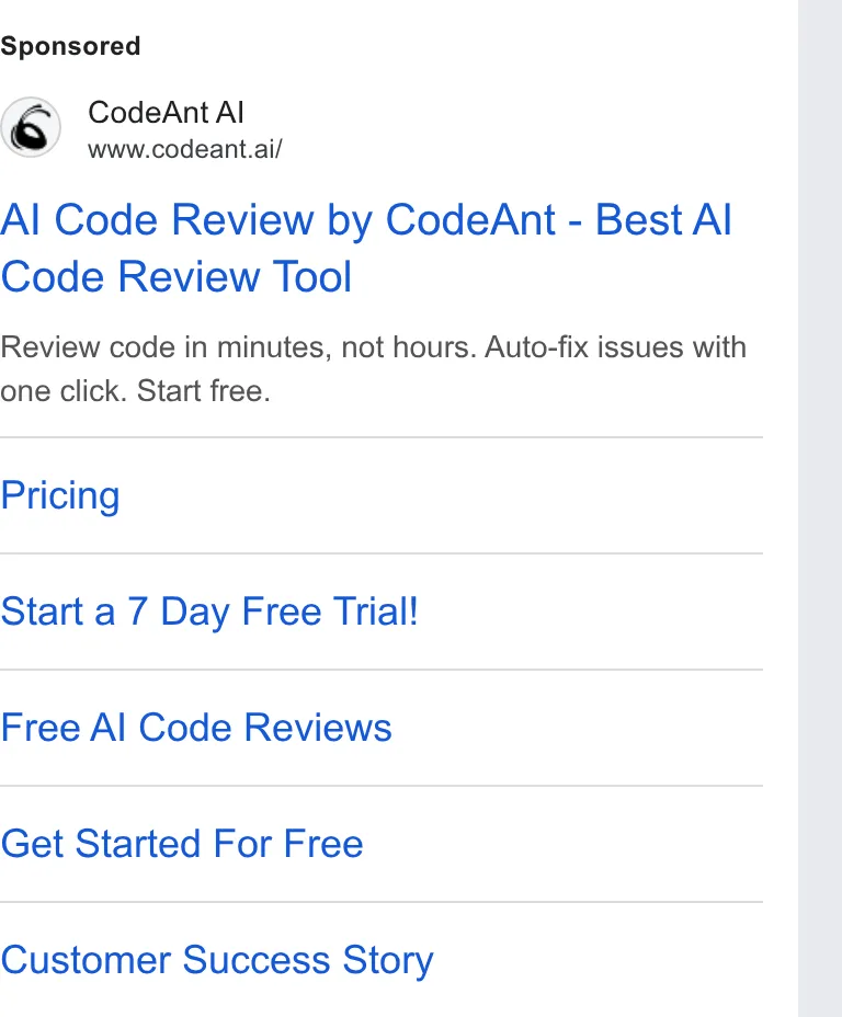 An ad CodeAnt AI is running