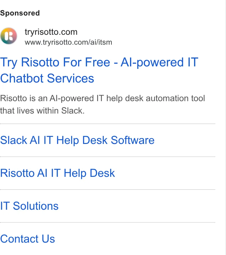 An ad Risotto is running