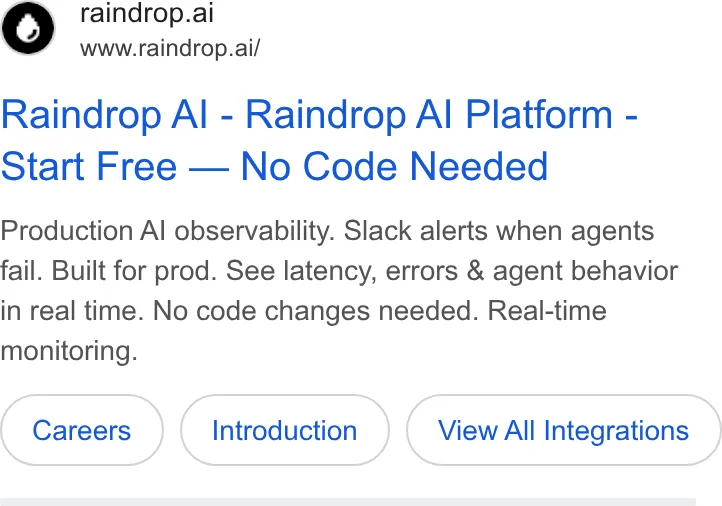 An ad Raindrop is running